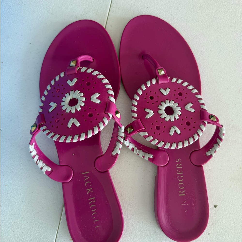 Jack Rogers Bright Pink and White Georgica Jelly Sandals